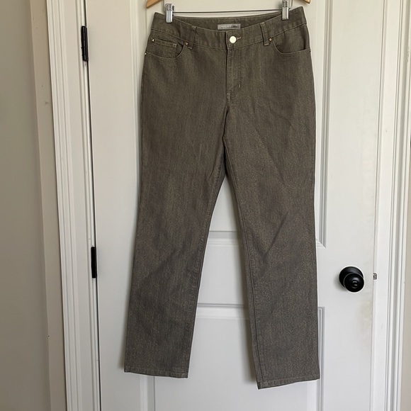 Chico’s Platinum Women’s Ultimate Fit Slim Leg Jeans Grey Metallic 10 - Picture 2 of 7